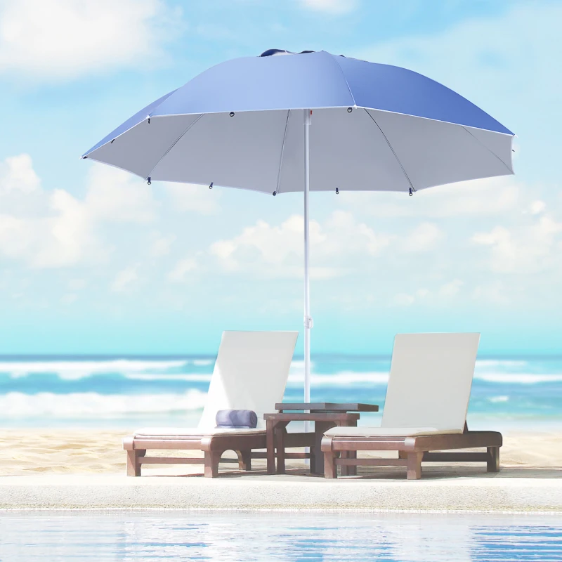Outsunny 7.5FT 2-in-1 Beach Umbrella with Carry Bag, Umbrella Shelter with Silver Coated UPF50+ UV Protection and Adjustable Height for Camping, Fishing, Backyard, Blue