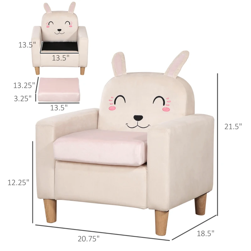 Qaba Kids Sofa, Toddler Armchair and Couch with Rabbit Ear Backrest and Wooden Legs for  Preschool, Bedroom, Kindergarten, Cream
