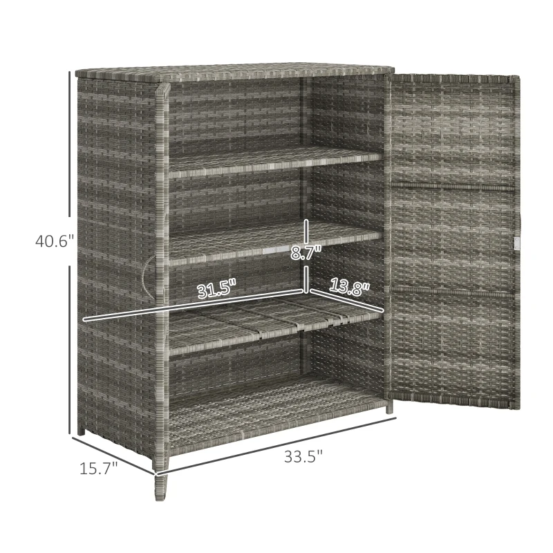 Outsunny Rattan Wicker Outdoor Storage Cabinet with 4 Shelves and 2 Doors for Garden Pool Towel Storage, Mixed Gray