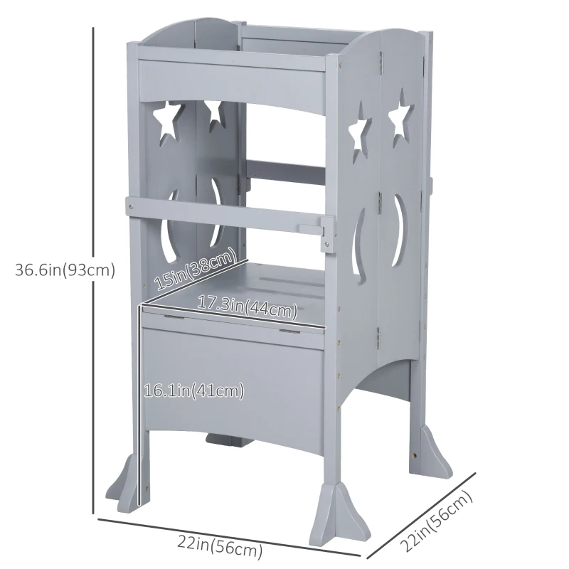 Qaba Step Stool with Safety Rail and Support Handles Kitchen Counter Step-up Helper