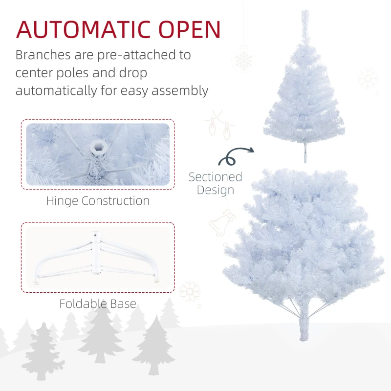 HOMCOM 5ft White Christmas Tree Artificial Christmas Tree with 536 Branch Tips and Metal Stand