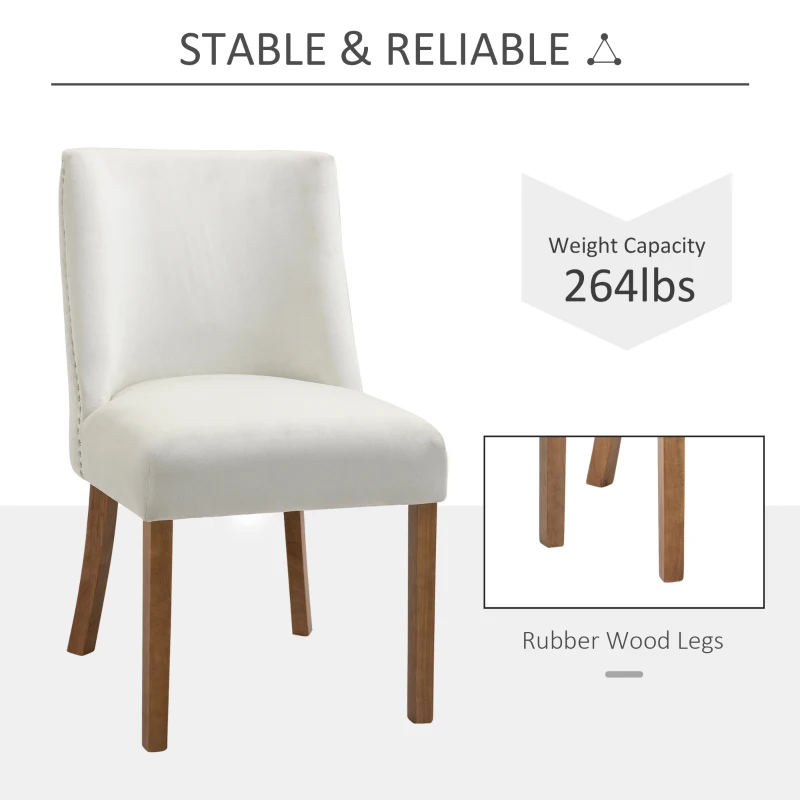 HOMCOM Modern Dining Chairs Set of 2 with High Back, Dining Room Chairs with Nailhead Trim, Upholstered Seats and Solid Wood Legs for Kitchen, Cream White