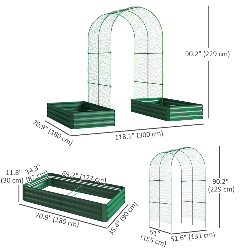 Outsunny Metal Raised Garden Bed with Trellis for Climbing Plants, Galvanized Garden Bed Kit Outdoor Garden Box with Trellis