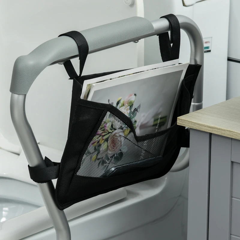 HOMCOM Toilet Safety Rail for Elderly, 300lbs Toilet Safety Frame with Adjustable Height and Width, Storage Pocket, Padded Arms, Assist Grab Bar for Seniors, Easy Installation