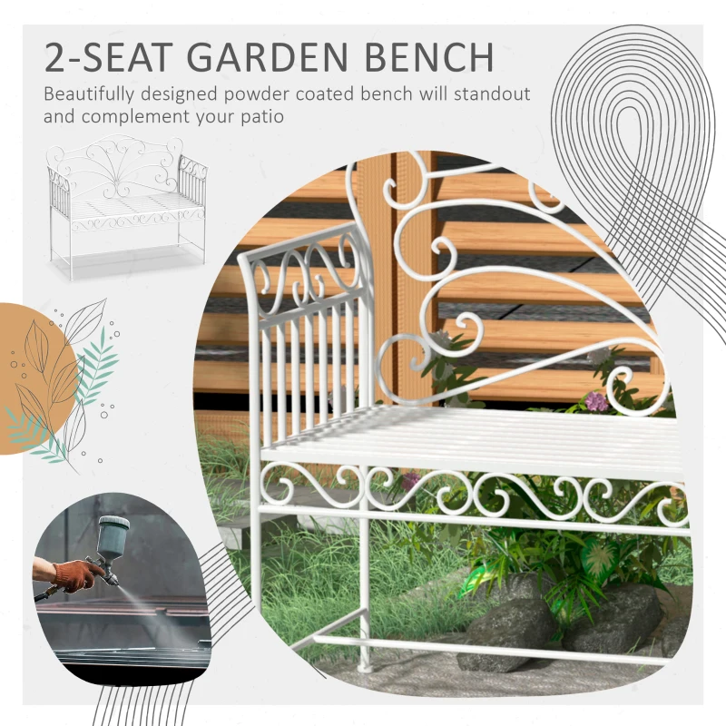 Outsunny 43" Garden Bench, Outdoor Patio Bench with Armrests, Metal Porch Bench for Backyard, Poolside, Lawn, Cream White