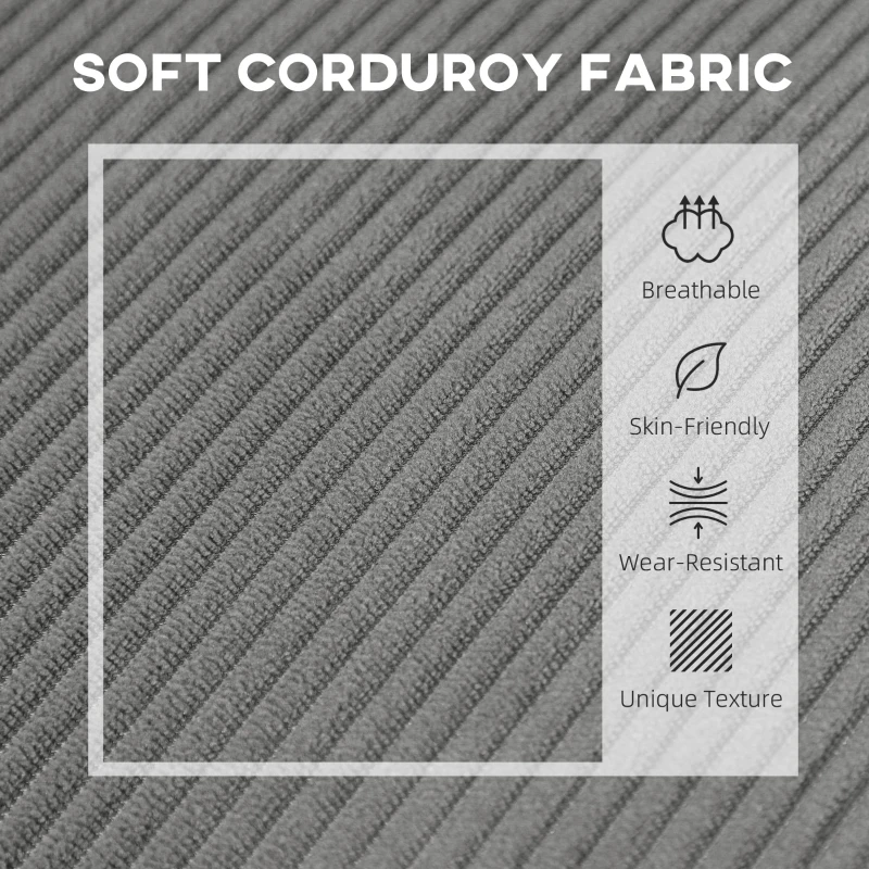 HOMCOM 46.5" Loveseat Couch with USB Ports, Corduroy Love Seat Sofa with Wood Legs for Living Room, Bedroom, Small Space, Grey