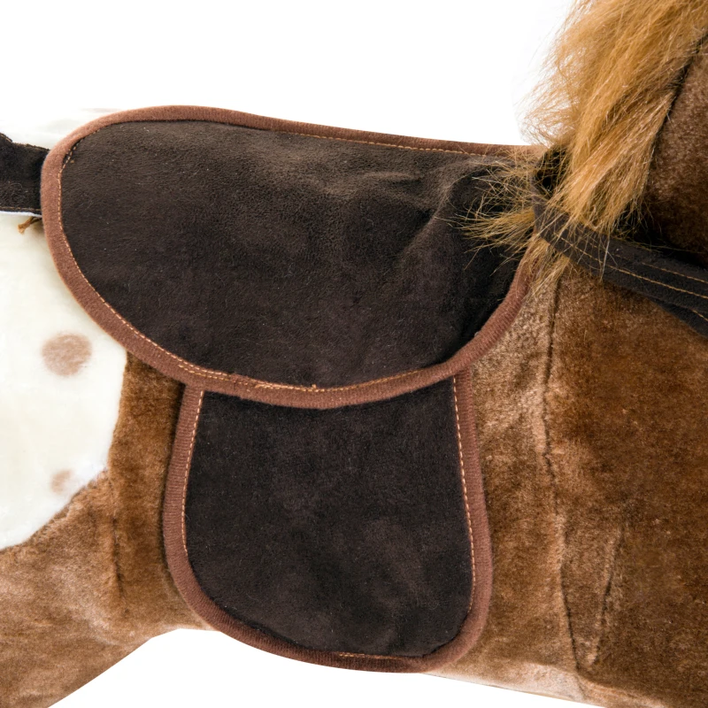 Qaba Baby Rocking Horse, Children Plush Animal Rocker, Kid Ride on Toy with Realistic Sound,  Handle Grip, Brown