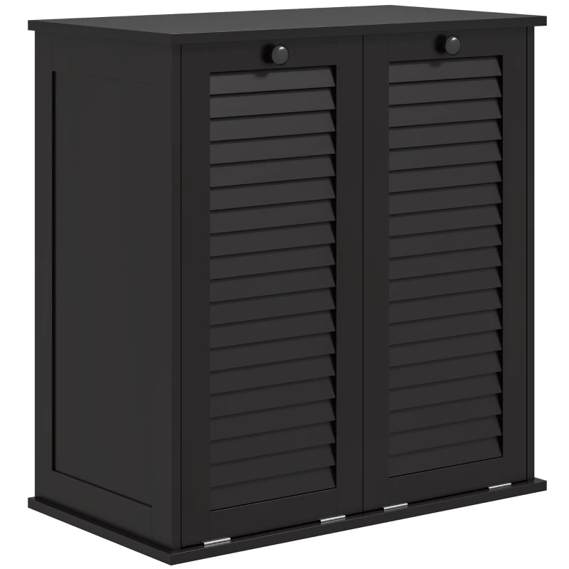 HOMCOM Tilt Out Laundry Cabinet, Laundry Basket Cabinet with 2 Baskets and 2 Louvered Doors, Black