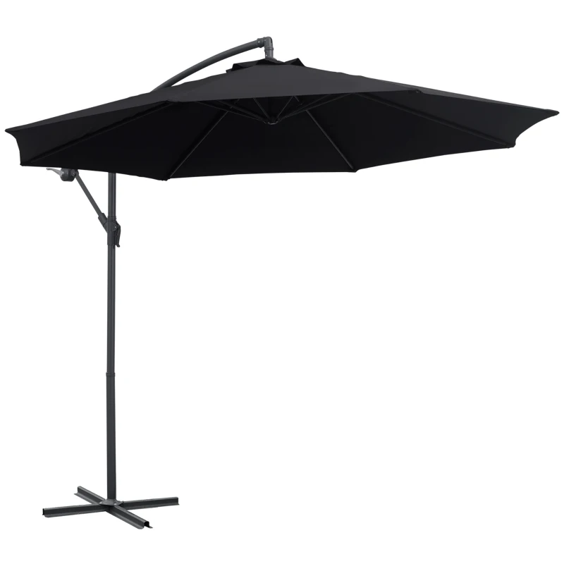 Outsunny 10' Deluxe Patio Umbrella Outdoor Market Parasol Banana Hanging Offset Sunshade Crank Cross Base Black