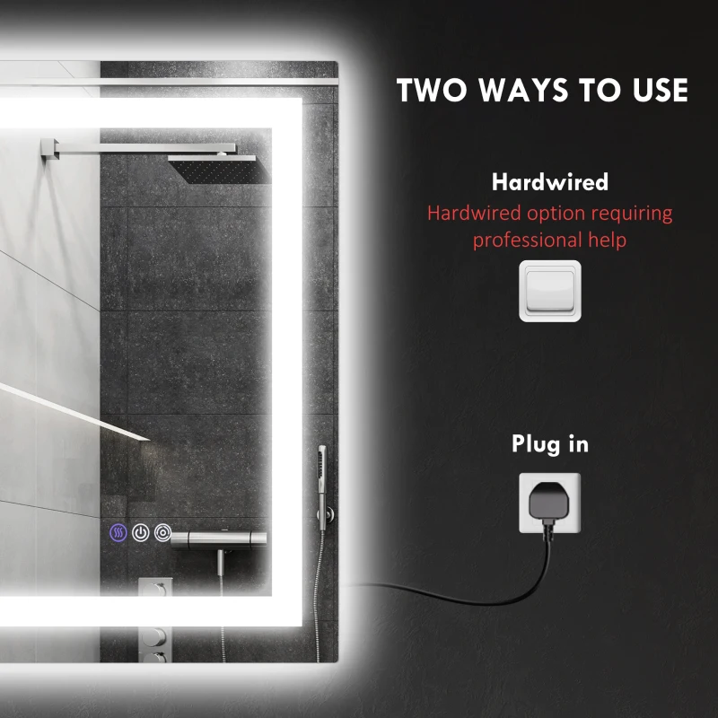 HOMCOM Dimmable Bathroom Mirror with Lights, 32" x 24" Backlit/Front Lit LED Mirror, Anti-Fog, Memory, Infinite Color Temp