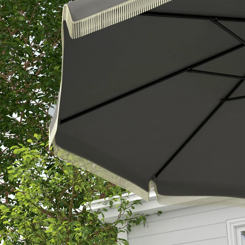 Outsunny 9ft Patio Umbrella Outdoor Table Umbrella w/ Tilt, Crank, Ruffled, 8 Ribs for Garden, Deck, Pool, Dark Gray