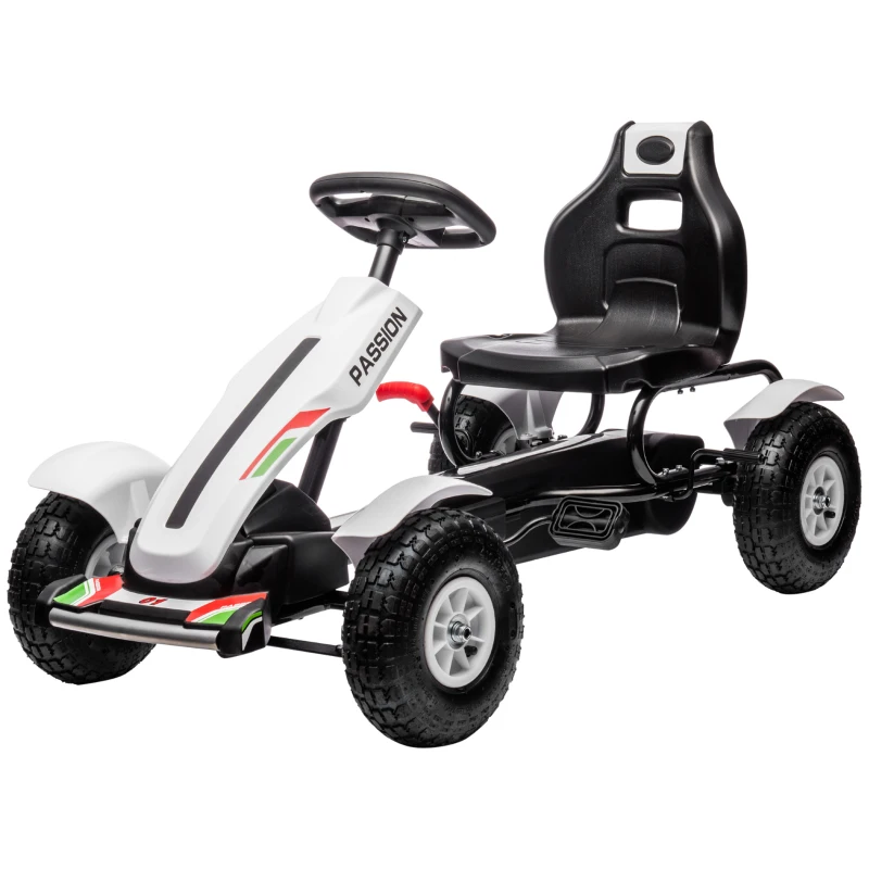 Aosom Kids Pedal Go Kart W/ Adjustable Seat, Rubber Wheels, White