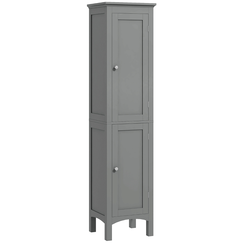 kleankin Tall Bathroom Cabinet, Freestanding Storage Organizer with Adjustable Shelves and Cupboards, 15" x 13" x 63", Grey