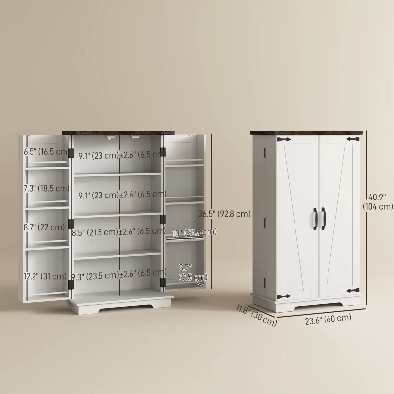 HOMCOM Farmhouse Kitchen Pantry Storage Cabinet, Kitchen Pantry Cabinet with Doors and Adjustable Shelves, White