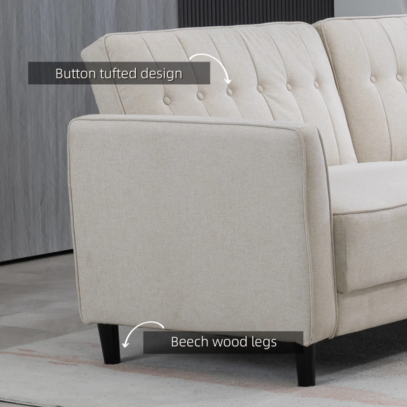 HOMCOM Convertible Bed with Couch, Button Tufted Fabric Sofa Bed with Adjustable Back for Living Room, Beige