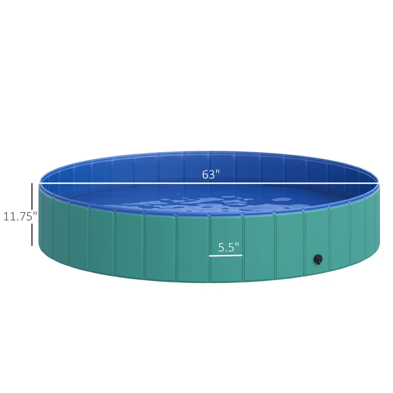 PawHut Foldable Pet Swimming Pool, Portable Dog Bathing Tub, 12" x 63" Plastic Large Dog Pool for Outdoor Dogs and Cats, Green