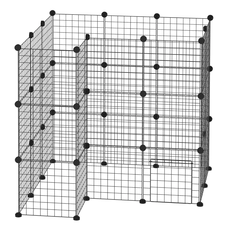 PawHut 40 Pcs Small Animal Cage Bunny Hutch Portable Metal Wire with Ramps for Kitten Chinchilla, Black