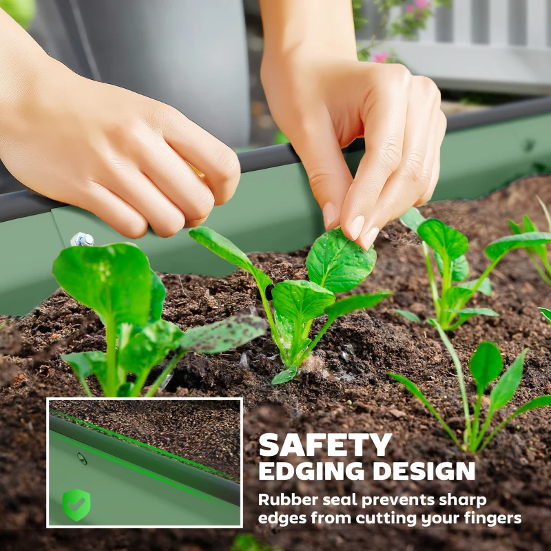 Outsunny 7' x 3' x 1' Raised Garden Bed Set, 2PCS Raised Beds for Gardening with Metal Plant Stakes, Green