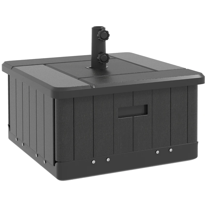 Outsunny 3-in-1 Outdoor Umbrella Base with Wheels and Handles, End Table, Flower Box Planter with Hole, 175 lbs. Capacity, Black