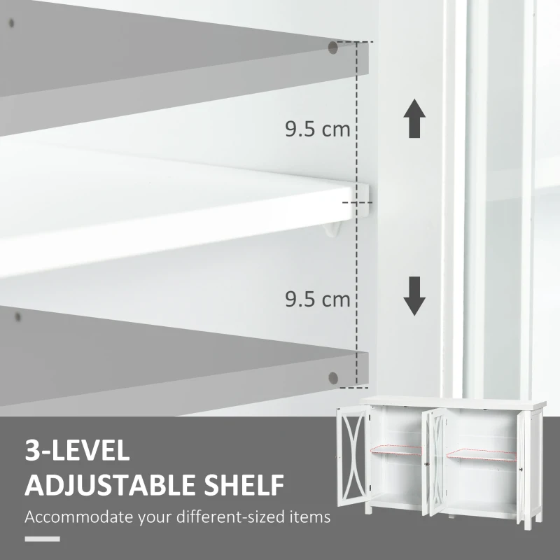 HOMCOM Sideboard, Buffet Cabinet with 4 Tempered Glass Doors, Arc Pattern and Adjustable Storage Shelf, Credenza, White