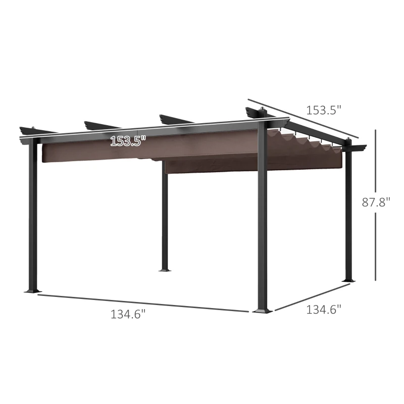 Outsunny 13' x 13' Aluminum Retractable Pergola Canopy, Outdoor Pergola for Garden, Patio, Backyard, Deck, Brown