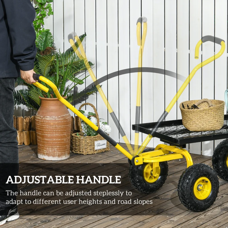 Outsunny Heavy Duty Garden Wagon Cart with 10" Wheels, 330 lbs Capacity, for Garden, Beach, Lawn, Yellow