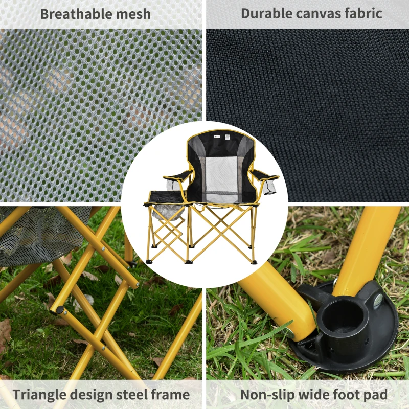 Outsunny Lightweight Camping Folding Chair Portable Fishing Seat w/ Carry Bag, Cup Holder & Side Table for Travel, Beach, Picnic, Hiking, Black & Yellow