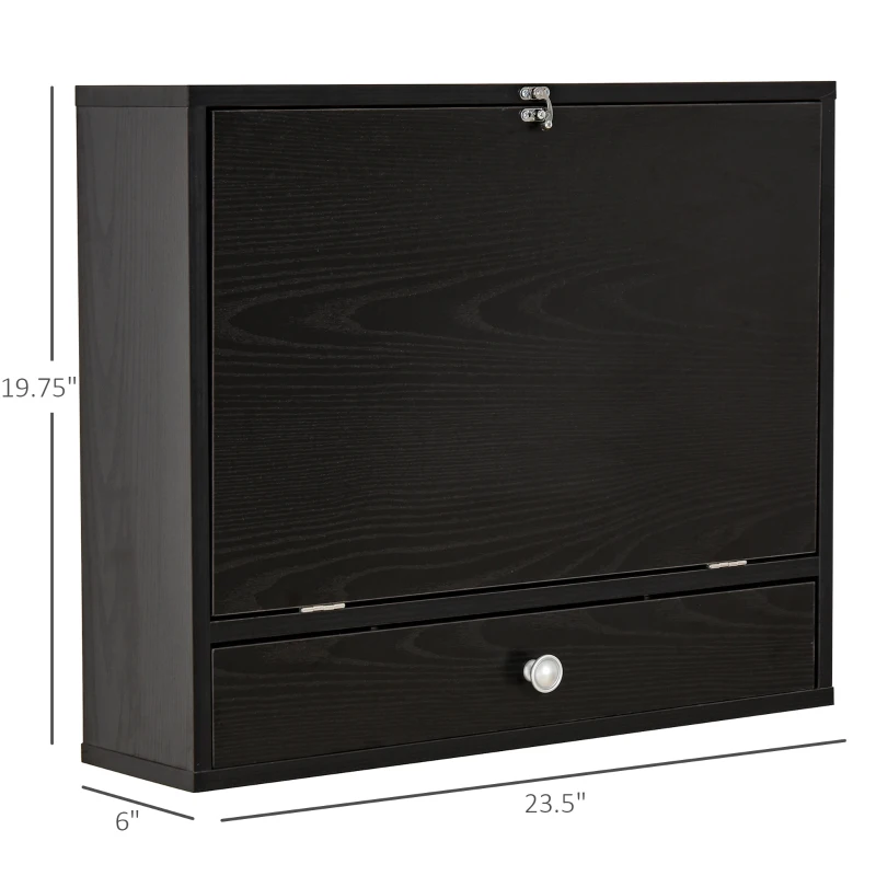 HOMCOM Wall Mounted Desk with Storage Shelves, Floating Desk with Foldable Tabletop, Space Saving Computer Writing Table for Home Office, 23.5 x 6 x 19.75 Inch, Black