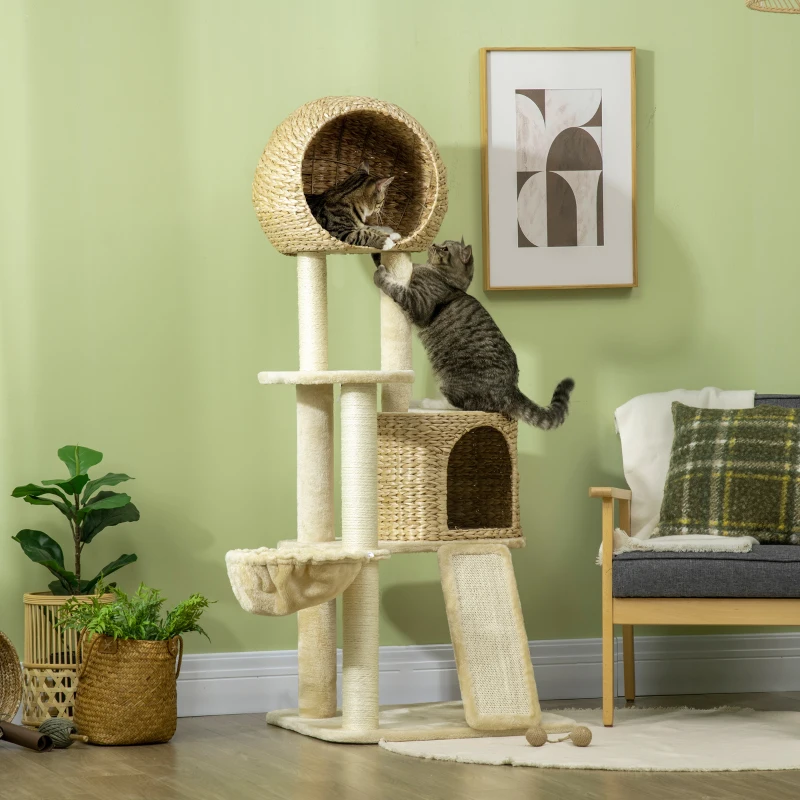 PawHut 59 Inch Cat Tree for Indoor Cats with Cat Condo, Hammock, Beige