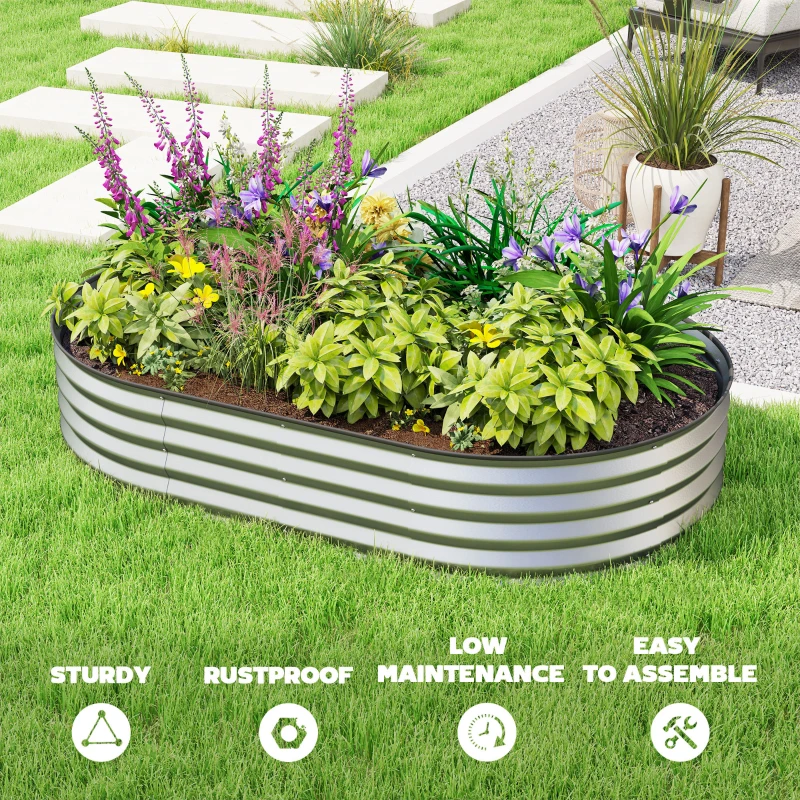 Outsunny 5' x 3' x 1' Large Outdoor Planter Box, Galvanized Raised Garden Bed with Metal Plant Stake, Silver