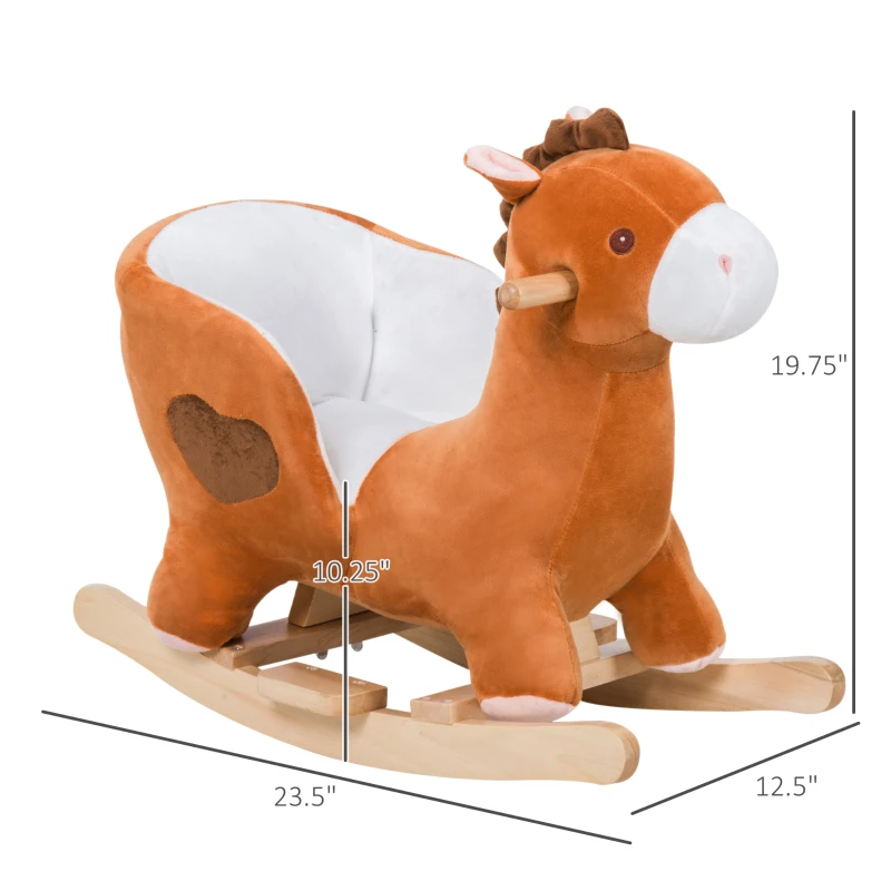 Qaba Kids Ride On Rocking Horse, Plush Animal Toy Sturdy Wooden Rocker with Songs for Boys or Girls