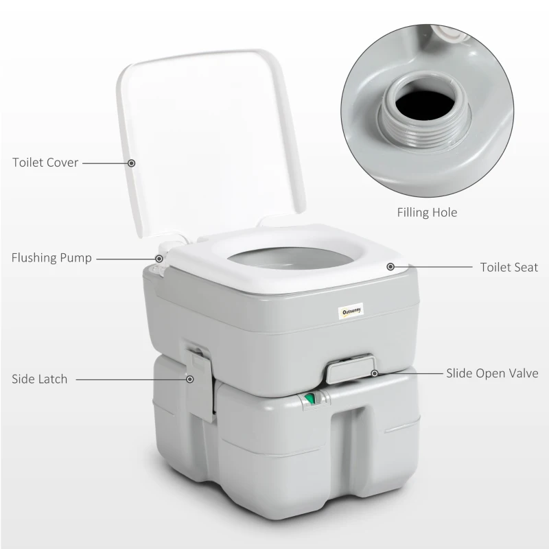 Outsunny Porta Potty, 5.3 Gallon Portable Toilet with Level Indicator and Anti-Leak Pump for Camping, Boating, Hiking, Travel, RV
