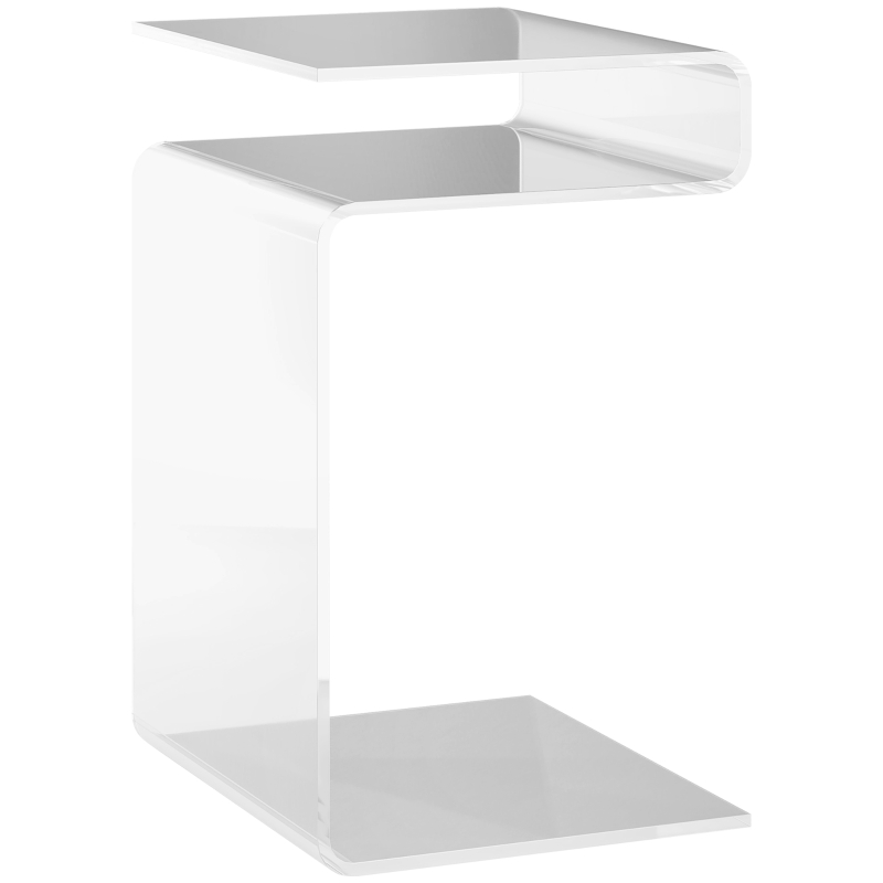 HOMCOM Modern Acrylic End Table, 2-Tier S-Shaped Side Table for Living Room, Small Spaces, 14.25" x 16.25" x 23", Clear