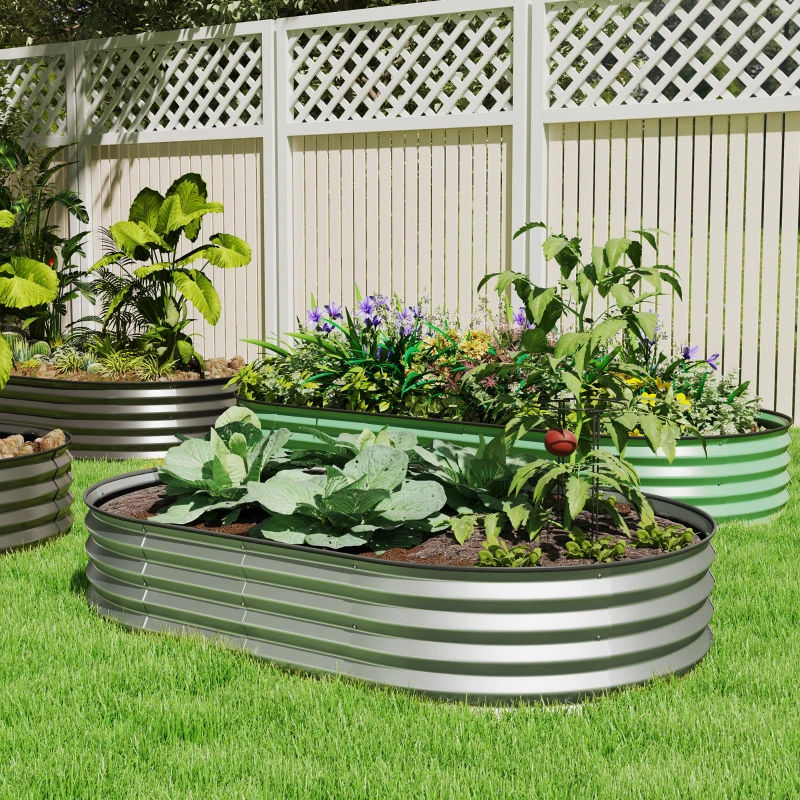 Outsunny 5' x 3' x 1' Large Outdoor Planter Box, Galvanized Raised Garden Bed with Metal Plant Stake, Silver