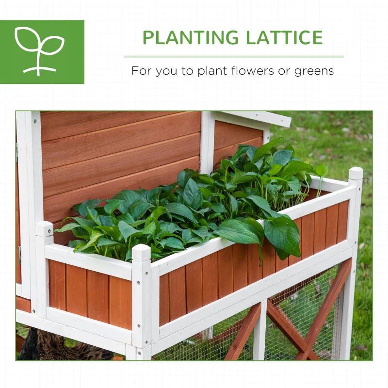 PawHut 44" Chicken Coop, Wooden Hen Run House, Rabbit Hutch with Nesting Box, Removable Tray, Asphalt Roof, Planting Lattice, Orange