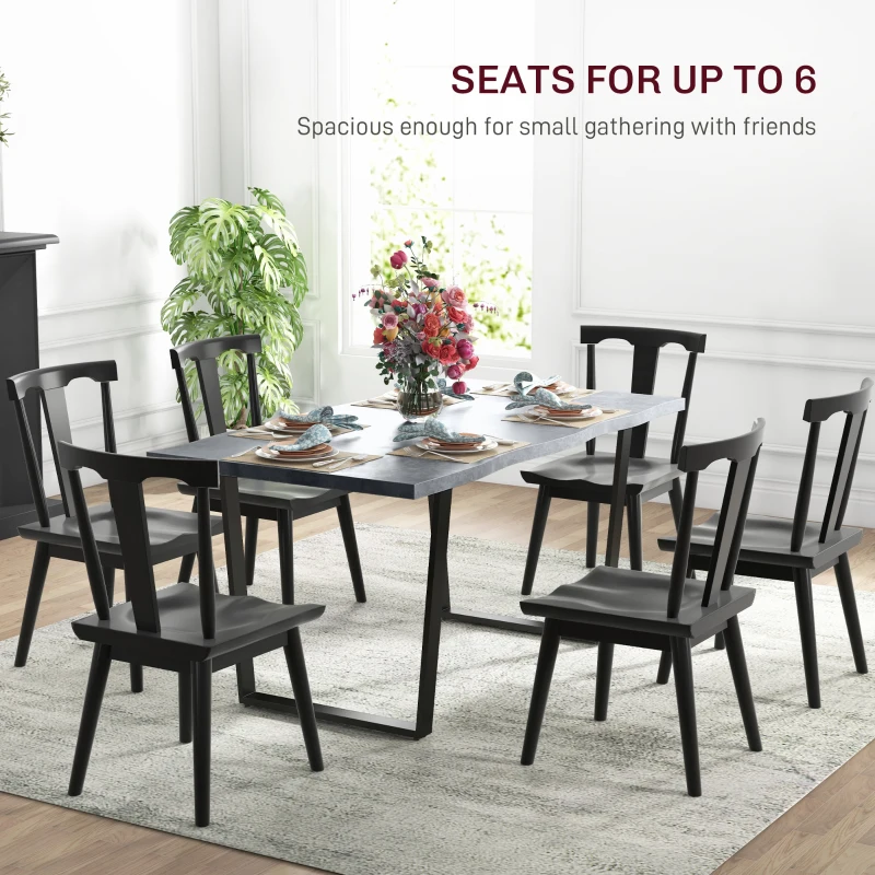 HOMCOM 63" Kitchen Table, Industrial Dining Table with Wave-edged Tabletop and Steel Legs for Up to 6 People, Cement Grey