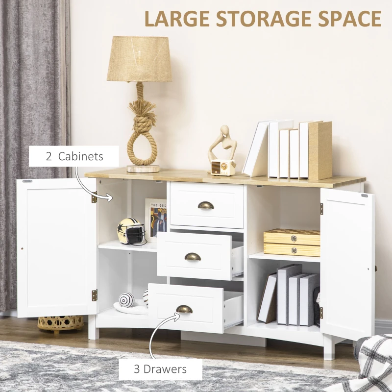 HOMCOM Buffet Cabinet with 3 Storage Drawers, Sideboard for Living Room, White