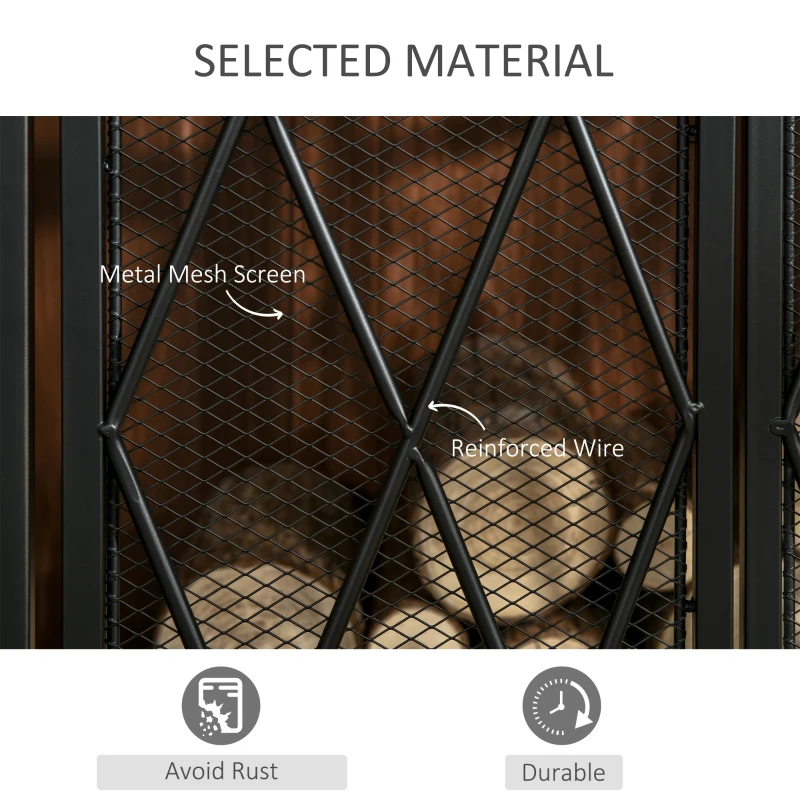 HOMCOM 3-Panel Folding Fireplace Screen for Wood Burning with Double Doors, Home Heavy Duty Steel Fire Spark Guard, 47.25" W x 31" H, Black