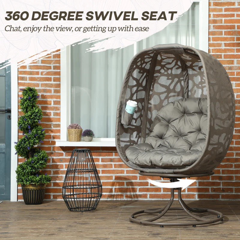 Outsunny Swivel Egg Chair Outdoor, Lounge Chair with Cushions and Foldable Basket Seat for Backyard, Garden and Living Room