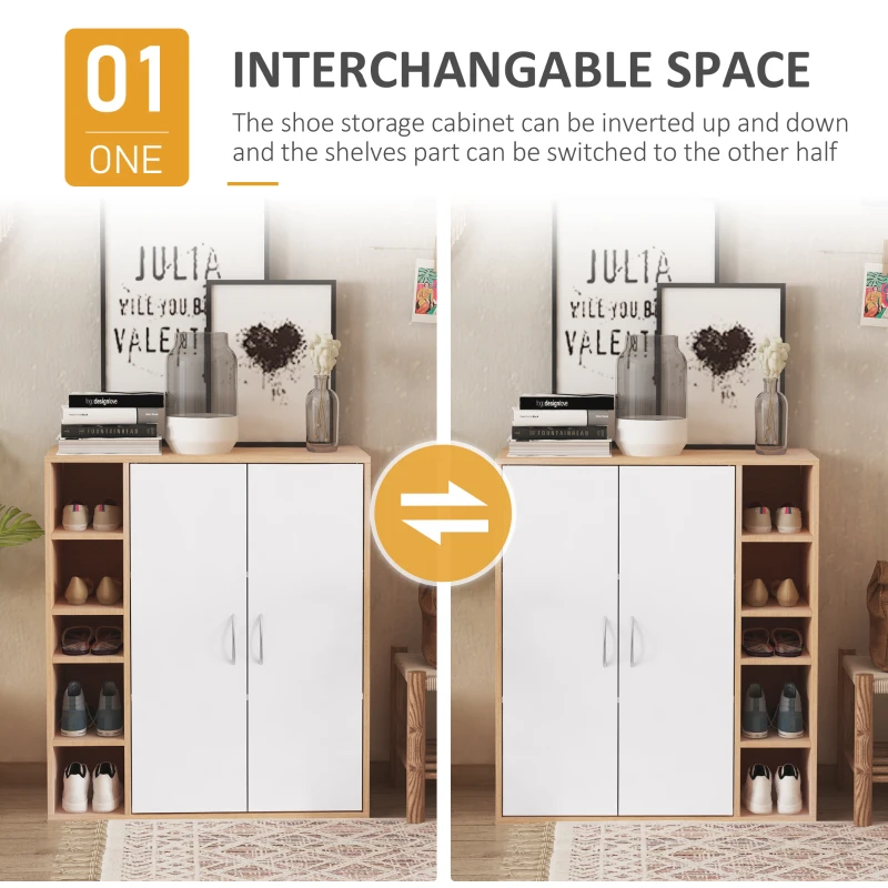 HOMCOM 35.5" Shoe Cabinet, 3-Tier Free Standing Shoe Storage Cabinet with Adjustable Shelves and 5 Open Cubes for Entryway, Hallway, Living Room, Natural