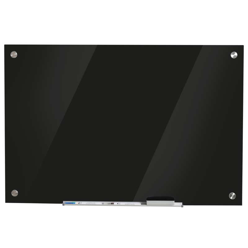 Vinsetto 35.5" x 23.5" Glass Magnetic Dry Erase Blackboard, Frameless Board on Wall, with Dry Eraser, 4 Markers, and Pen Holder, Black