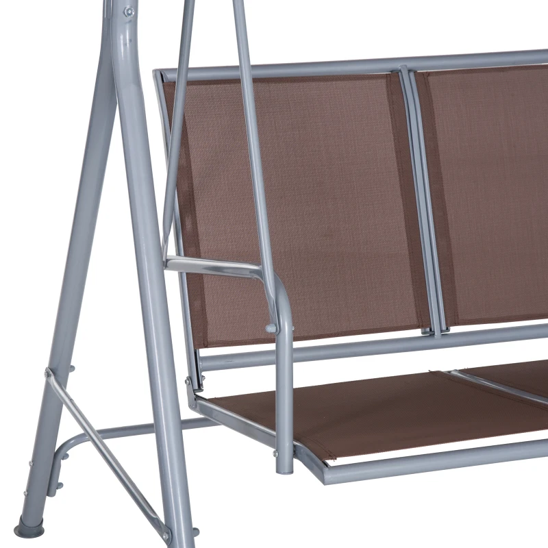 Outsunny 3-Seater Patio Swing, Outdoor Swing Chair, A Frame Porch Swing with Canopy Garden Hammock Glider Bed, Brown