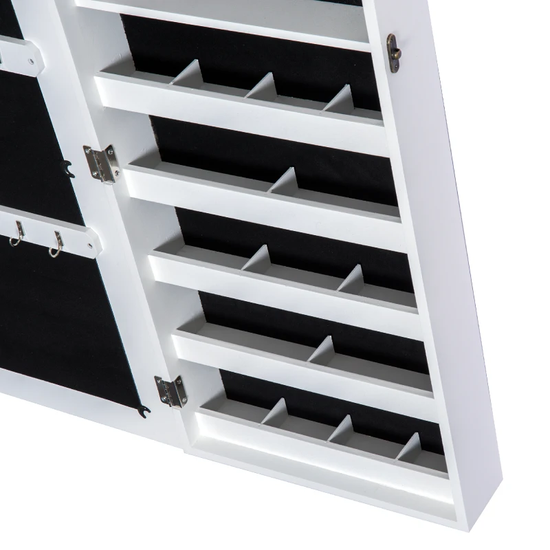 HOMCOM White Mirrored Jewellery Cabinet Hanging Wall Mount Real Glass Mirror Locked, White