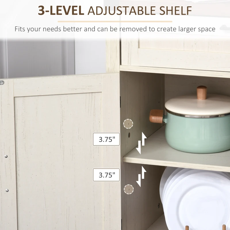 HOMCOM Farmhouse Kitchen Storage Cabinet, Sideboard Buffet Cabinet with 2 Rustic Barn Doors and Drawer, White