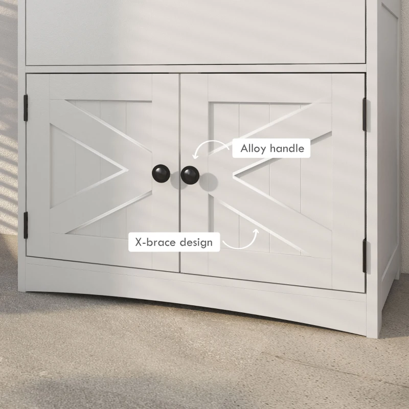 kleankin Farmhouse Bathroom Storage Cabinet, Linen Cabinet with Drawer and Shelves, 23.5" x 13" x 48.5", White