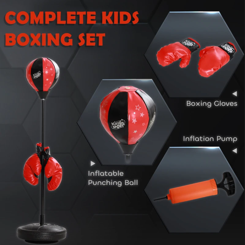 Qaba Height Adjustable Punching Bag for Kids w/ Stand & Boxing Gloves for 5-10 Years, Red