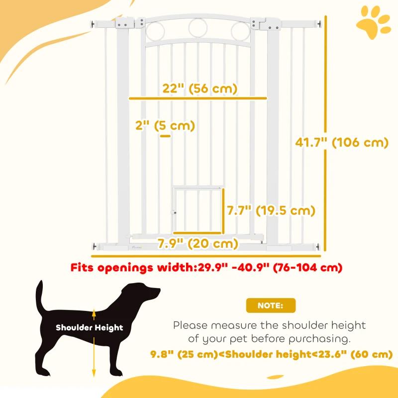 PawHut 42" Extra Tall Dog Gate w/ Cat Door, 2 Extension Kits, for Doorways, Hallways, Stairways, 30"-41" Width