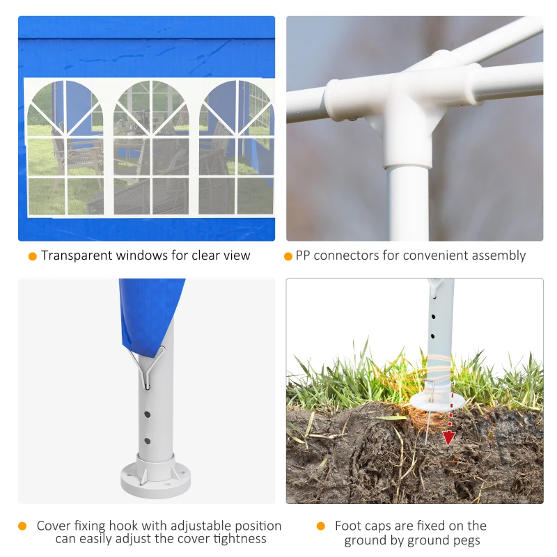 Outsunny 9.6' x 19' Large Party Tent, Outdoor Event Shelter, Gazebo Canopy with 4 Removable Window Sidewalls for Weddings, Picnics, Blue