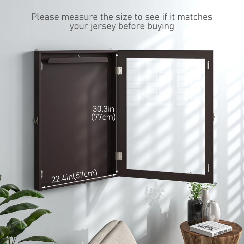 HOMCOM 24" x 32" Hockey Jersey Frame, Jersey Shadow Box for Basketball Football Baseball, Brown