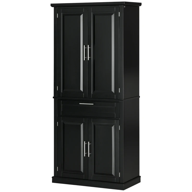 HOMCOM 72" Kitchen Pantry Cabinet, Freestanding Storage Cabinet, 4-Door Cabinet with Drawer and Adjustable Shelves, Black